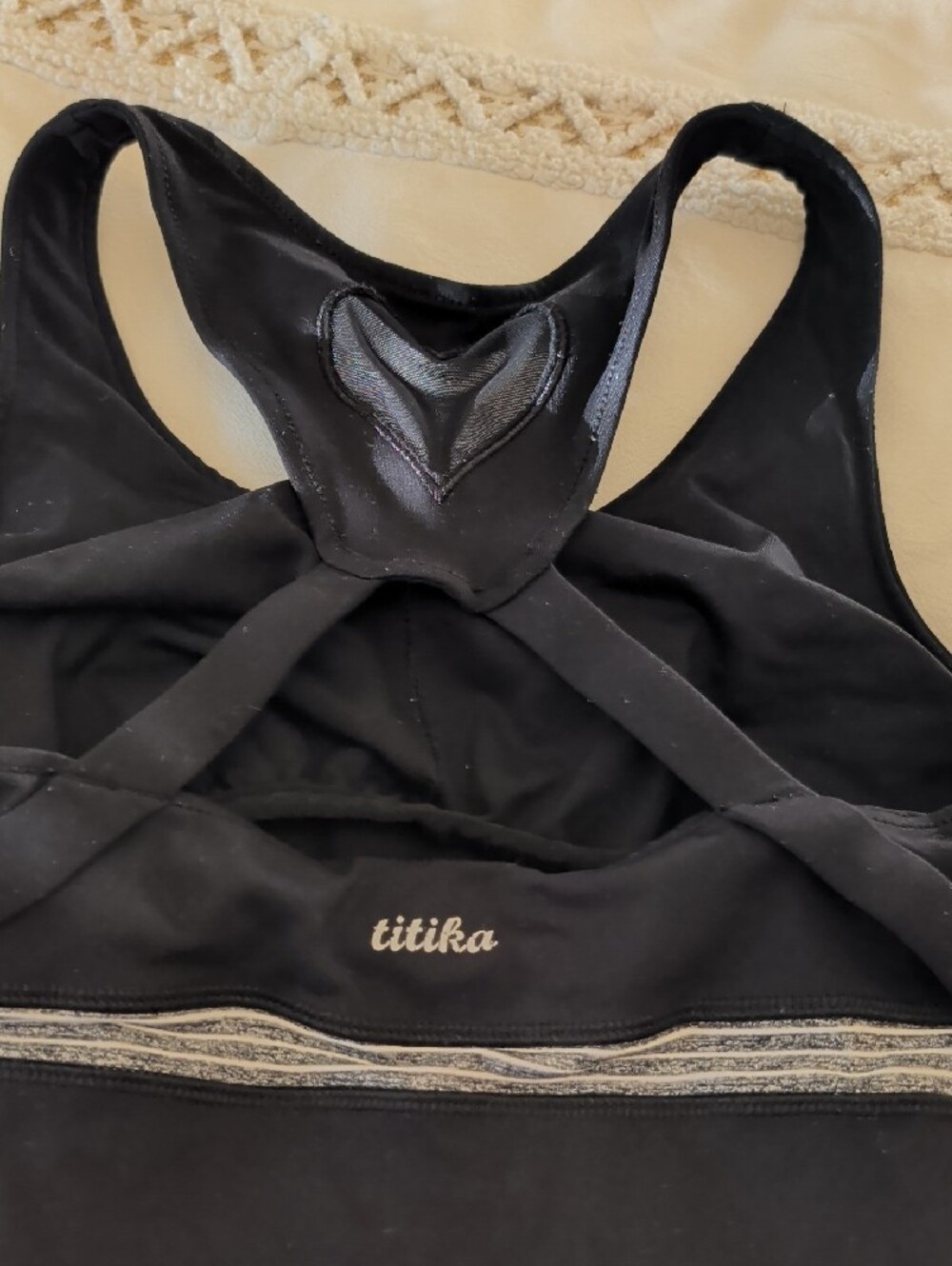 Black Racerback Tank with Heart Cutout and Silver Accent Band - Picture 3 of 5